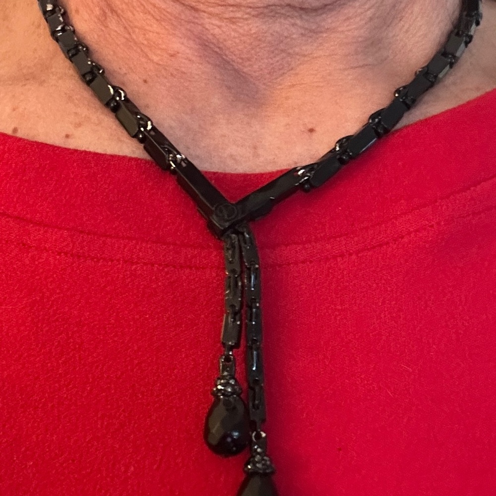 Vintage Black Beaded Y-Necklace